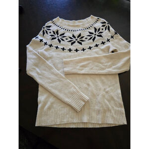 Women's J.CREW Cream & Black Fair Isle Fisherman Crew Neck Sweater XS